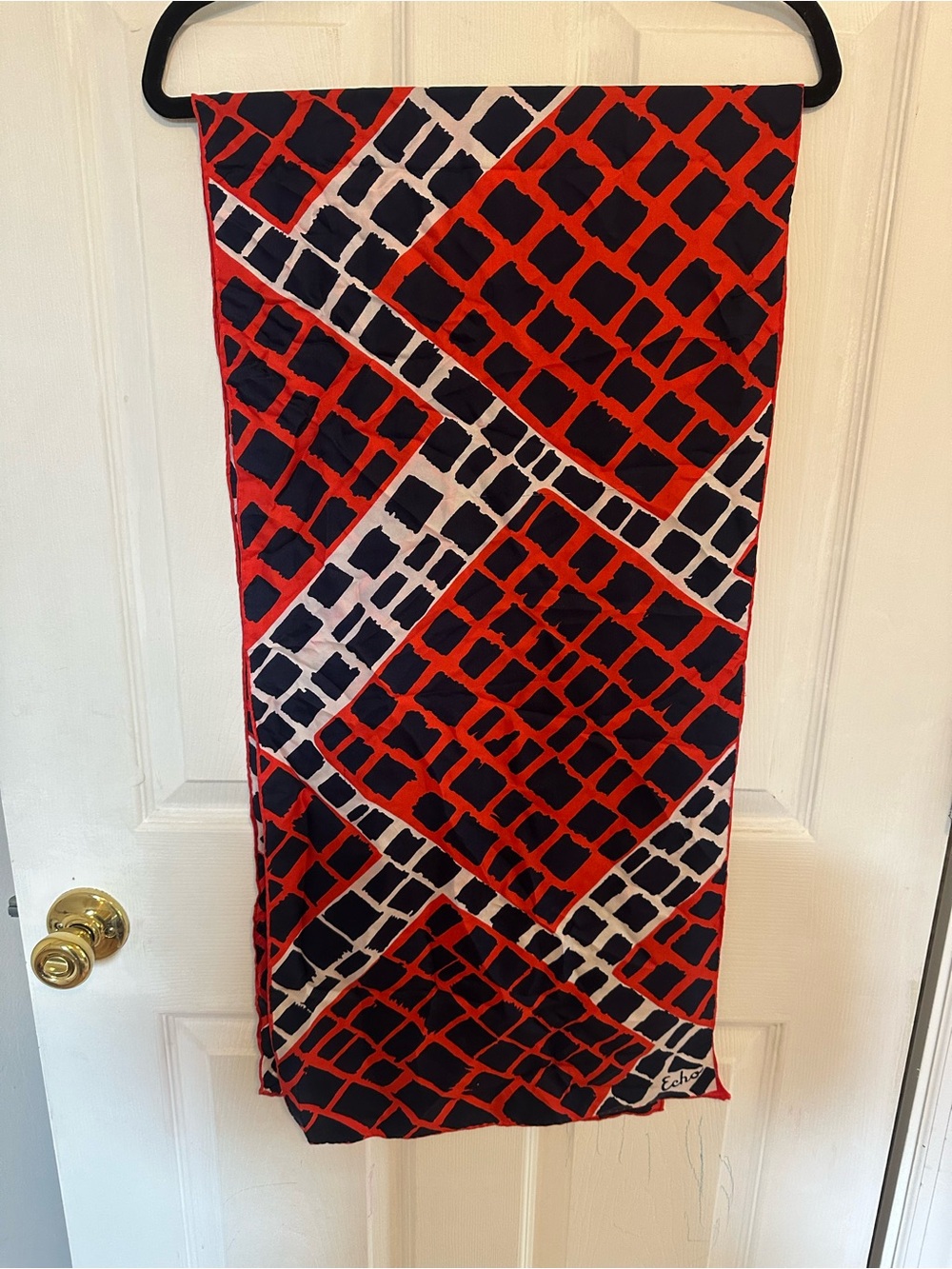Echo Red Navy and White Geometric Silk Scarf